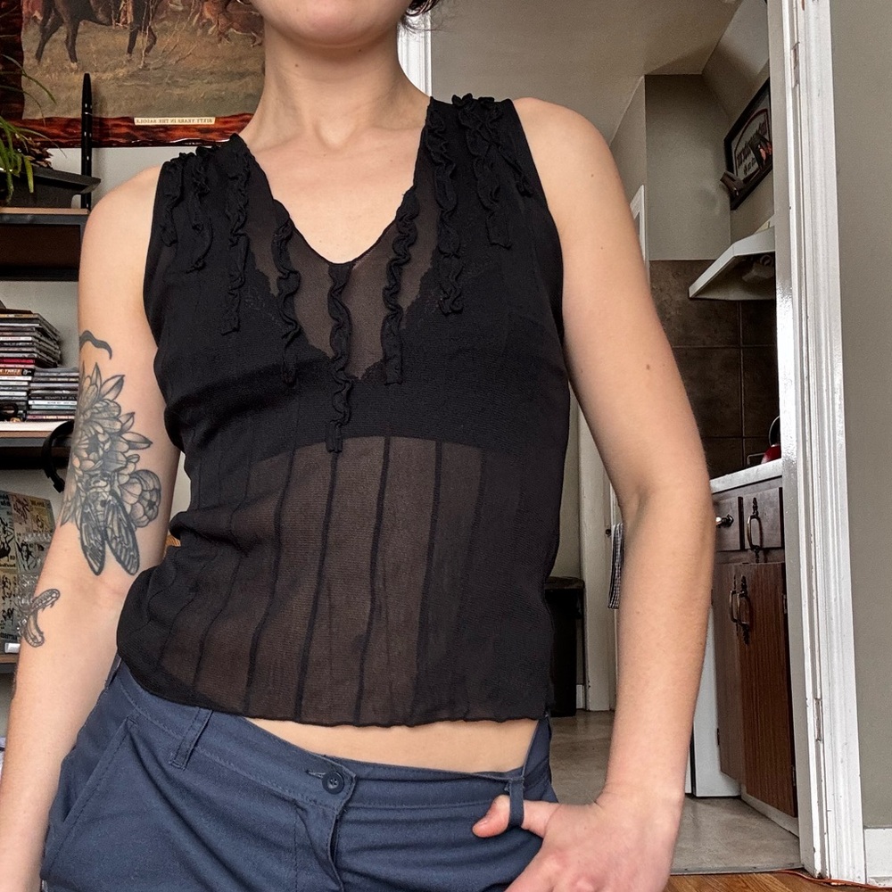Kenneth Cole Sheer Ruffle Tank Top